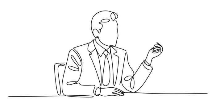 Elegant continuous line drawing of a man in a suit speaking illustration vector