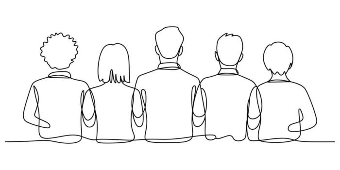 Minimalist continuous line drawing of a group of people viewed from behind Illustration vector