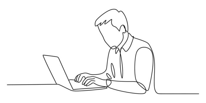elegante continuo línea dibujo de un persona mecanografía en un ordenador portátil computadora ilustración vector