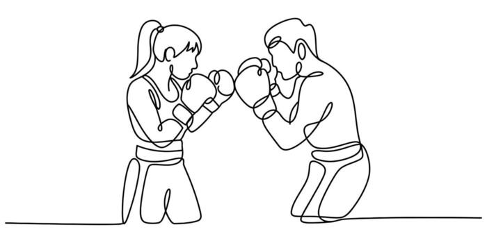 Dynamic continuous line drawing of two boxers facing off ready to fight Illustration vector