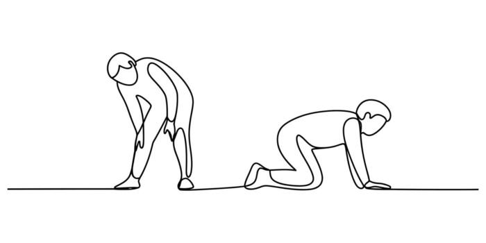 Continuous line drawing of two figures in dynamic poses expressing movement and form illustration vector