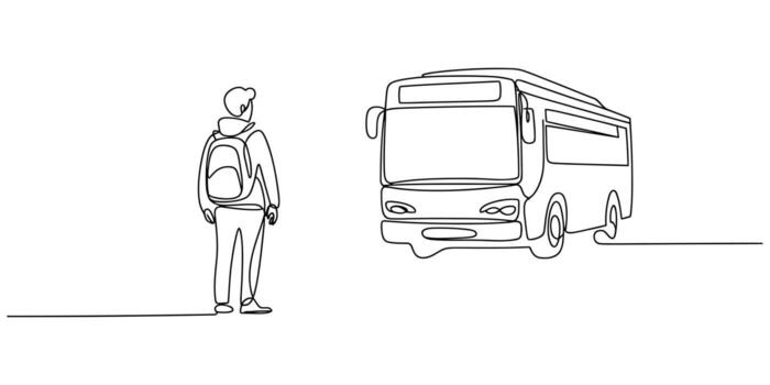 Minimalist continuous line drawing of a person waiting for a bus illustration vector