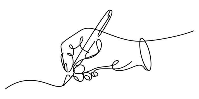 Minimalist continuous line drawing of a hand writing with a pen Illustration vector
