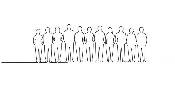 A minimalist continuous line drawing of a group of people standing in a line Illustration vector