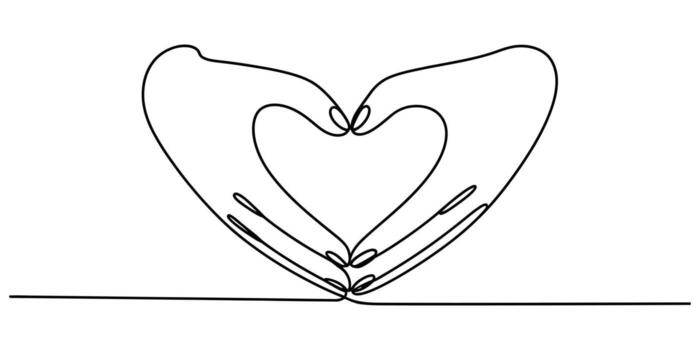 Elegant continuous line drawing of hands forming a heart shape abstract art Illustration vector