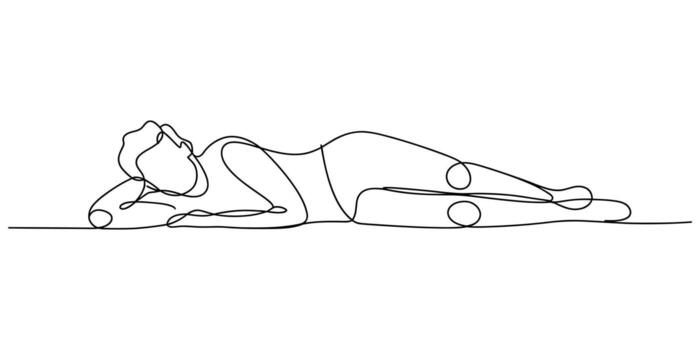 Elegant continuous line drawing of a person resting peacefully in a side-lying position illustration vector