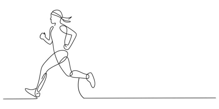 Dynamic one line drawing of a woman in motion running with energetic flow illustration vector