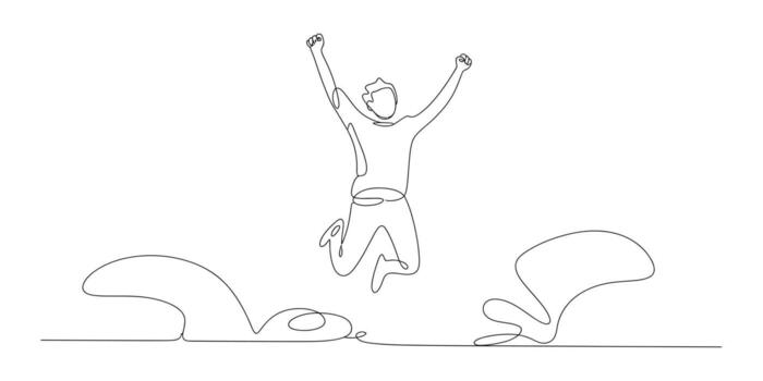 A joyful person jumping high in a simple continuous line drawing style Illustration vector