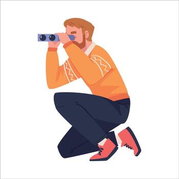 Man with binoculars observing vector