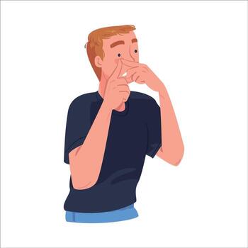 Man blocking his nose with fingers vector