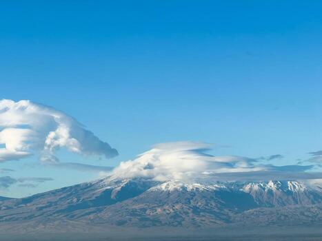 Mount Ararat during the day, view of the mountains with the city in the background, beautiful view of Yerevan photo