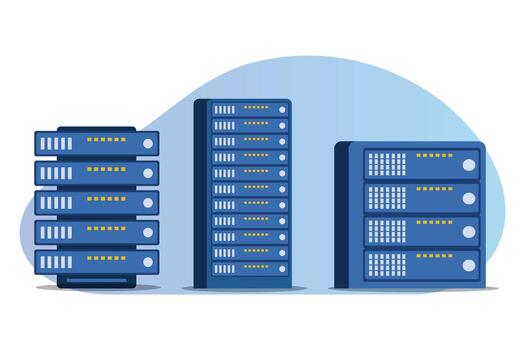 Cloud Storage server. Flat design of data center racks, web hosting machines, and digital infrastructure system. vector
