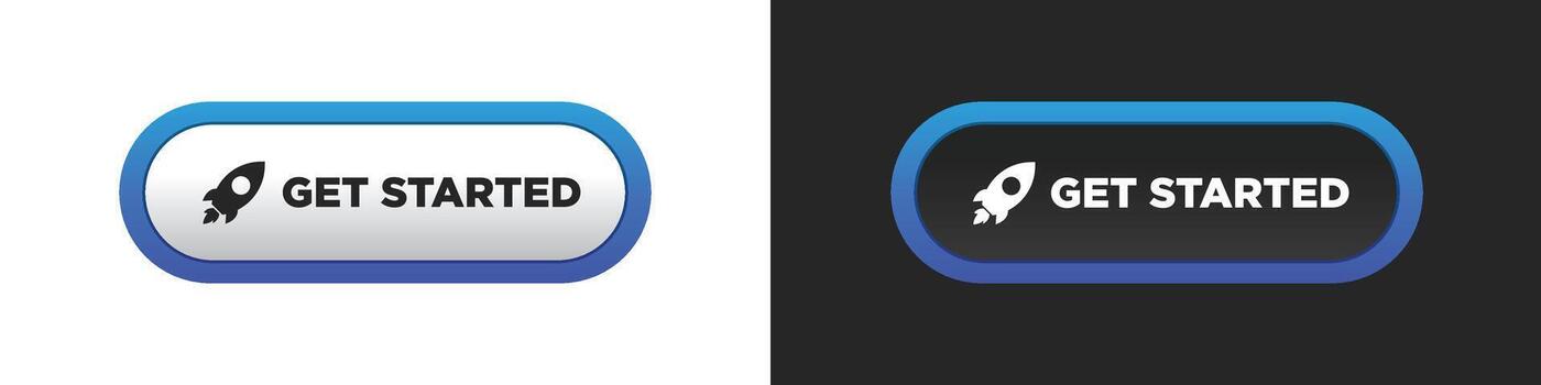 Get Started modern sticker button label with badge rocket sign symbol. vector