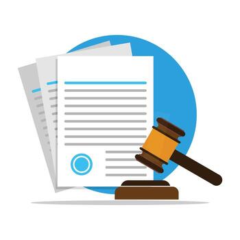 juez mazo y papel. símbolo para ley y justicia. juez mazos con contrato. legal proteccion y notas de transacción. negocio contrato y acuerdo. vector