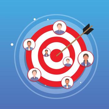 Target customer - audience demographics, market segmentation, consumer behavior and marketing strategy icons. Sales generation and customer attraction vector