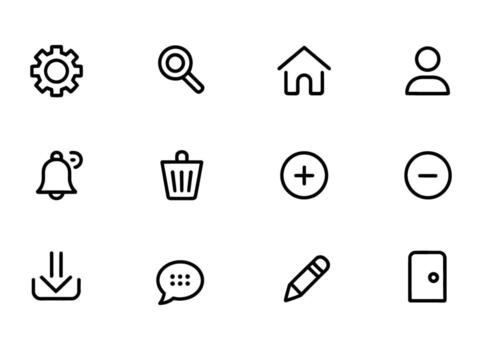 Collection of simple outline icons representing common user interface elements vector