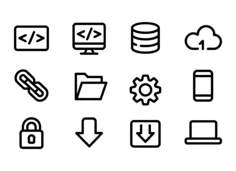 conjunto de 12 plano diseño íconos para web desarrollo, programación, y tecnología vector
