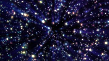 Radiant burst of multicolored particles creating a tunnel effect video