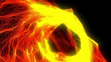 Abstract glowing vortex of yellow and red light, with swirling energy patterns and network lines video