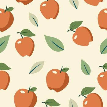 Seamless pattern of apples and leaves in flat style vector