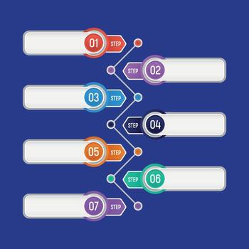 Seven steps flowchart illustration vector