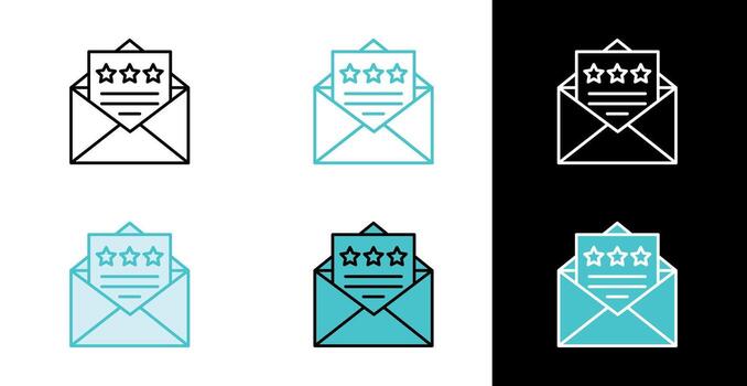 sobre con clasificación estrellas icono para correo electrónico realimentación y cliente revisión en línea y llenar estilo vector