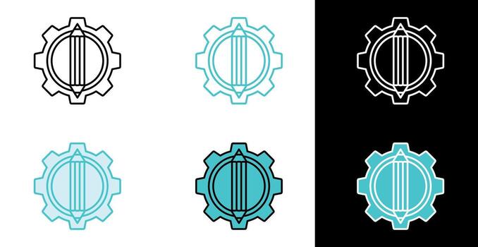 Pencil inside gear icon for creative settings and design tools in line and fill style vector