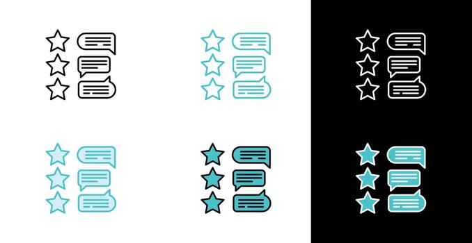Star and chat bubble icon for feedback and customer review in line and fill style vector