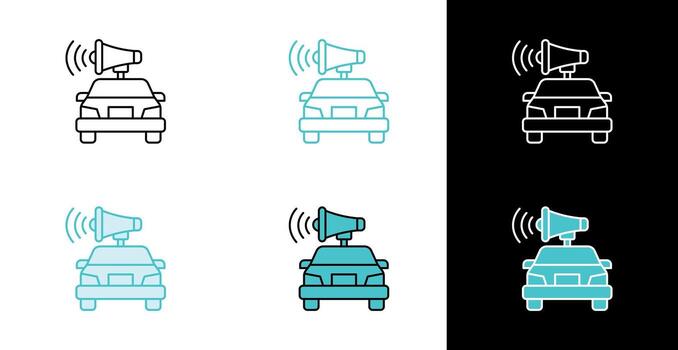 Car with loudspeaker icon for public announcement and alert communication in line and fill style vector