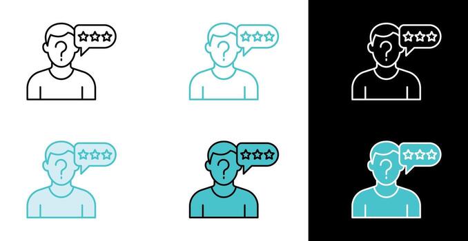 persona con pregunta marca y estrellas icono para realimentación y usuario revisión en línea y llenar estilo vector