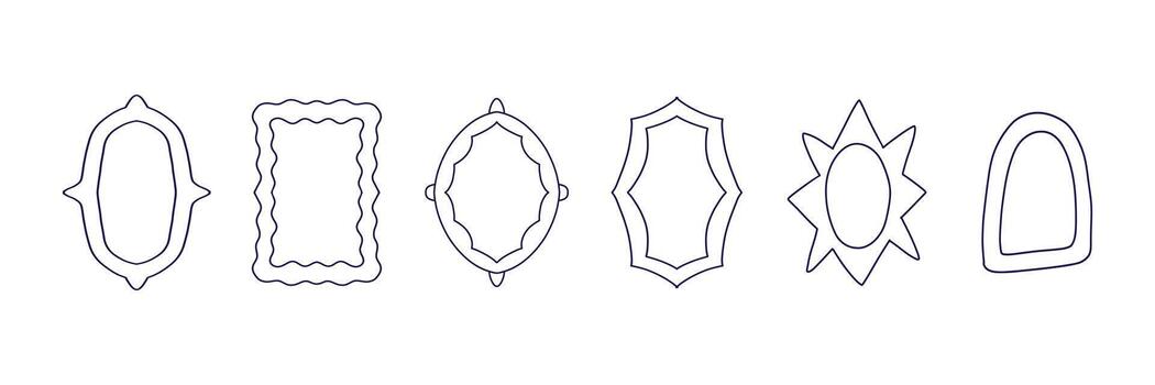Set of various decorative frames and borders. Different shapes. Photo and mirror frames. Hand drawn trendy illustration. All elements are isolated vector