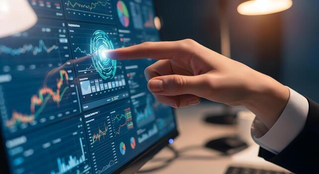 Analyzing Financial Data on a Digital Interface with Touch Interaction photo