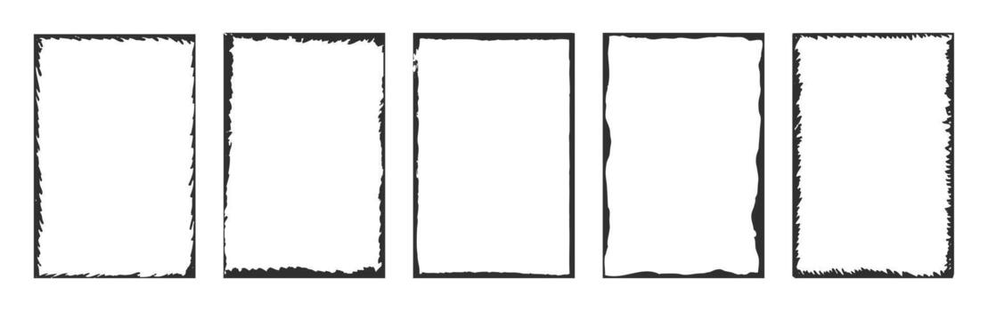 negro mano dibujado rectangular marcador marcos con áspero bordes vector