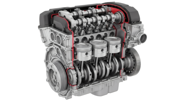 dettagliato 3d rendere di un' moderno auto motore interno componenti con un' sezione trasversale Visualizza png