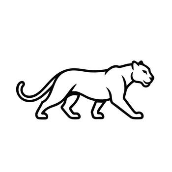 Minimalist Line Drawing of a Walking Big Cat with a Long Tail and Relaxed Posture vector