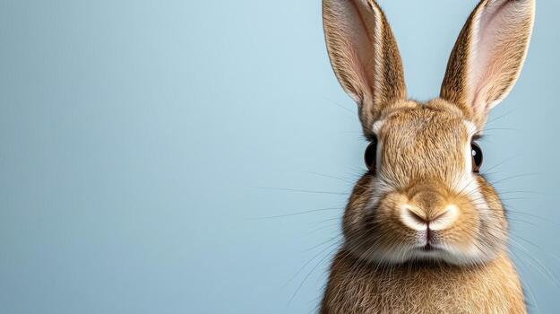 Close up of a rabbit on a blue background photo