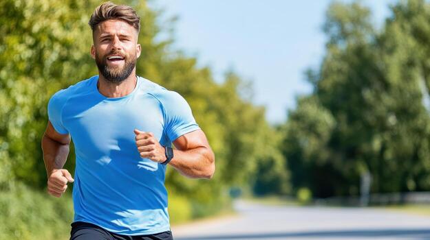 A man running on a road photo