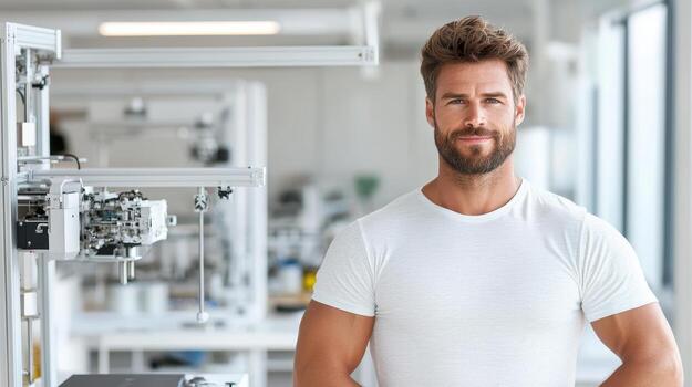 A man standing in front of a machine photo