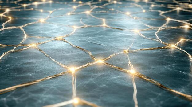 A network of lights on the surface of water photo