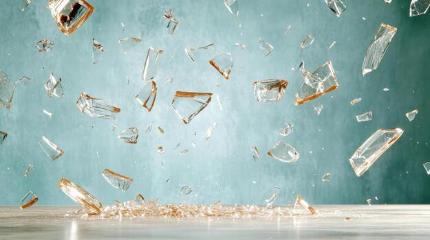 Broken glass falling on the floor photo