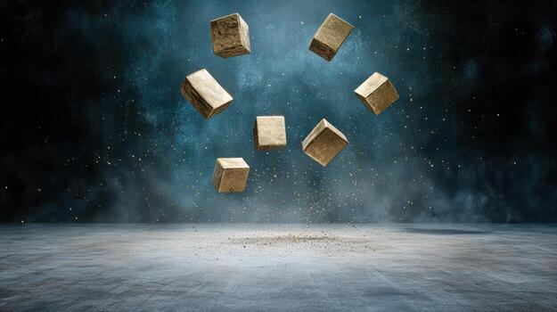 Golden cubes falling from the sky photo