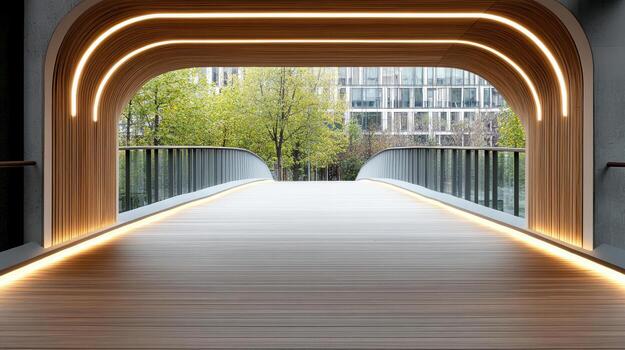 A walkway with lights on it in a building photo