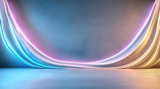 A neon light curtain in an empty room photo