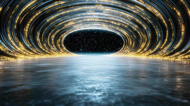 A tunnel with lights and a star in the middle photo