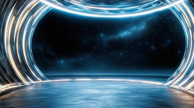 A tunnel with lights and a starry sky photo