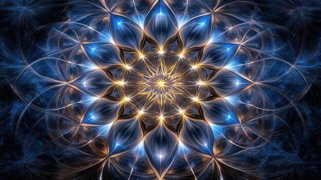 A blue and gold flower with a star pattern photo