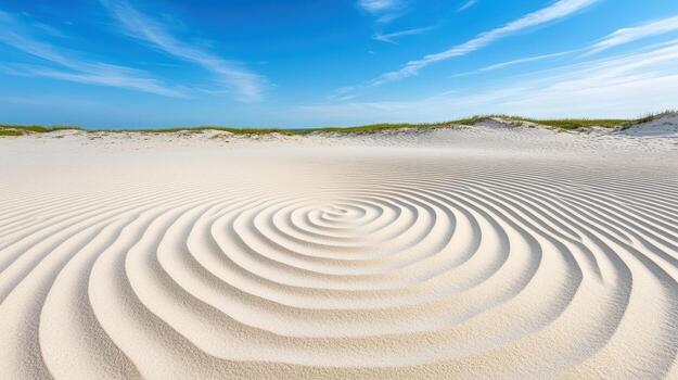 Sand dunes with spiral patterns on the beach photo
