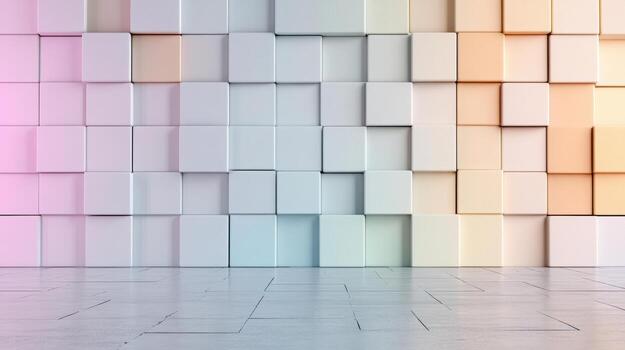 3d rendering of a colorful wall with cubes photo