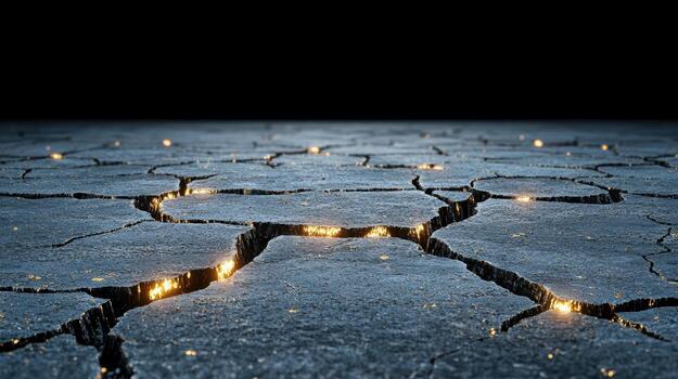 A cracked surface with glowing lights photo