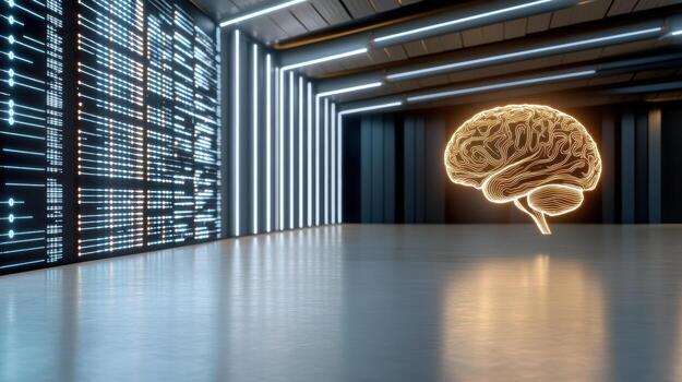 A brain is shown in a room with a computer screen photo